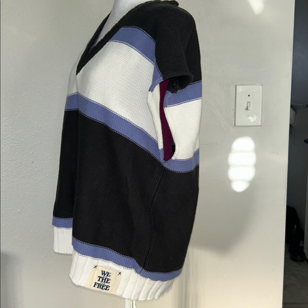 We The Free Free People Tommi Striped Sweater Vest Black White Purple M - Picture 6 of 13